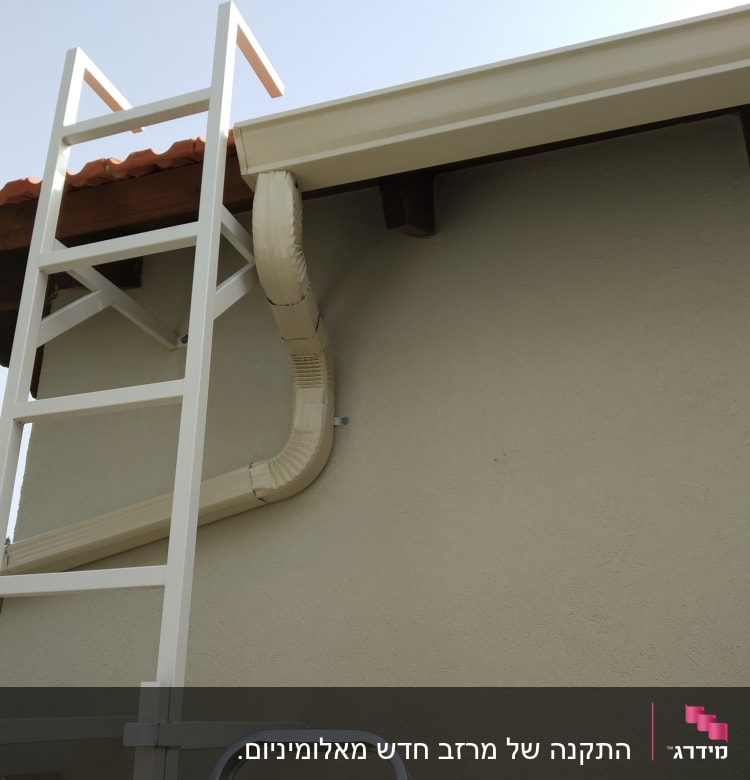 סולם לבן ליד גג רעפים אדום